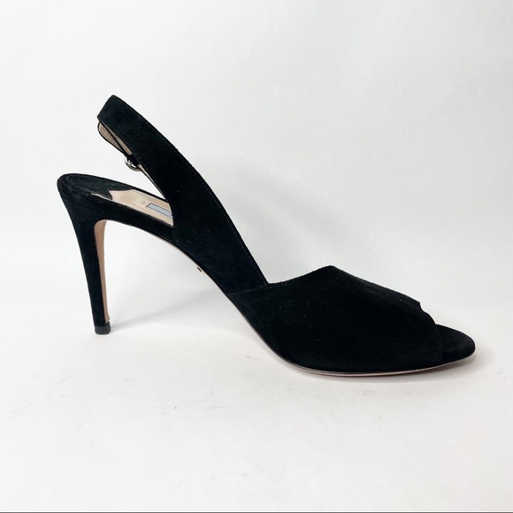 Prada Black Suede d'Orsay Open toe Sling Back Heel - Picture 2 of 12